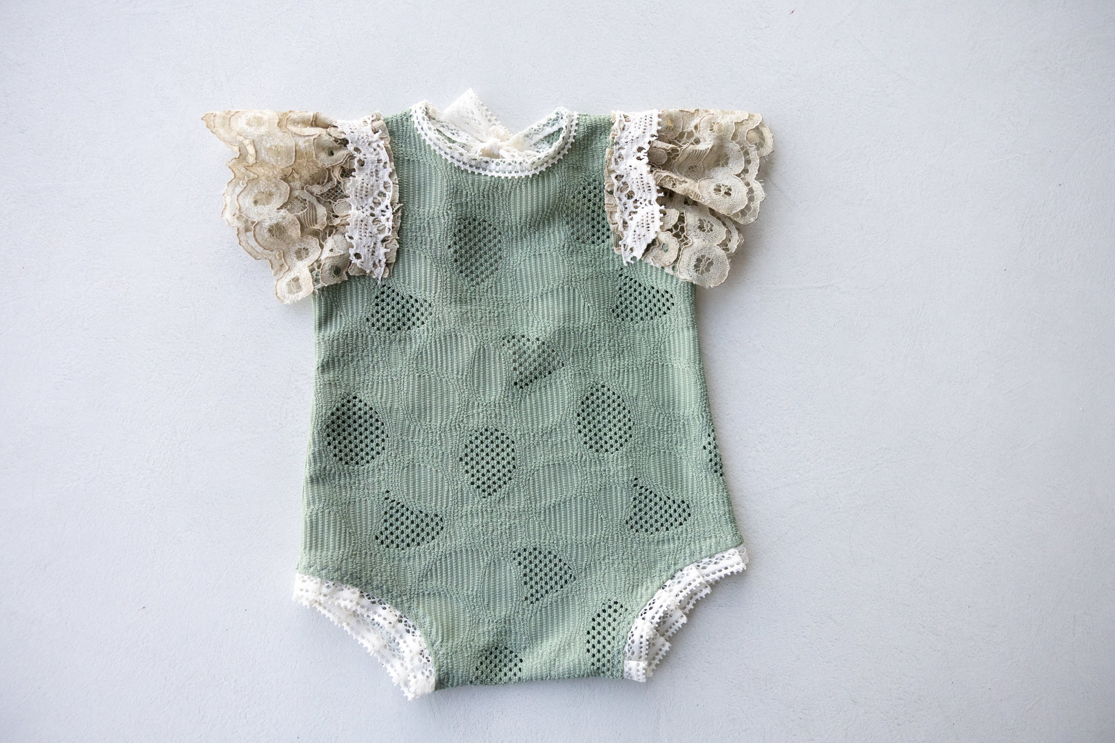 Sage Green Lace Newborn Romper & Bonnet Set | Newborn Photo Prop