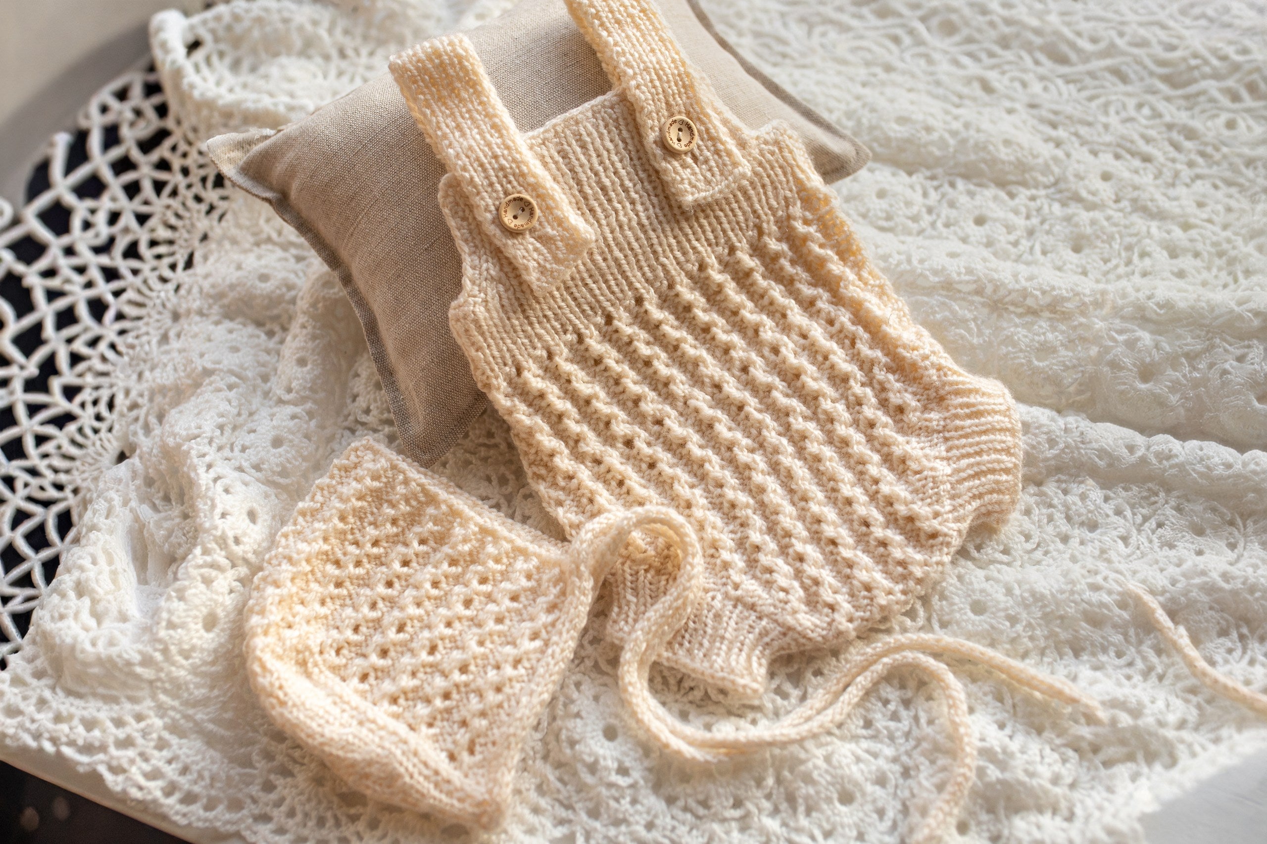 Newborn Baby Set: Romper and Cap, Gender Neutral Baby Outfit, Wool Blend Romper, Newborn Photo Shoot Outfit, Newborn Photo Prop Set, Baby Shower Gift (Copy) (Copy)