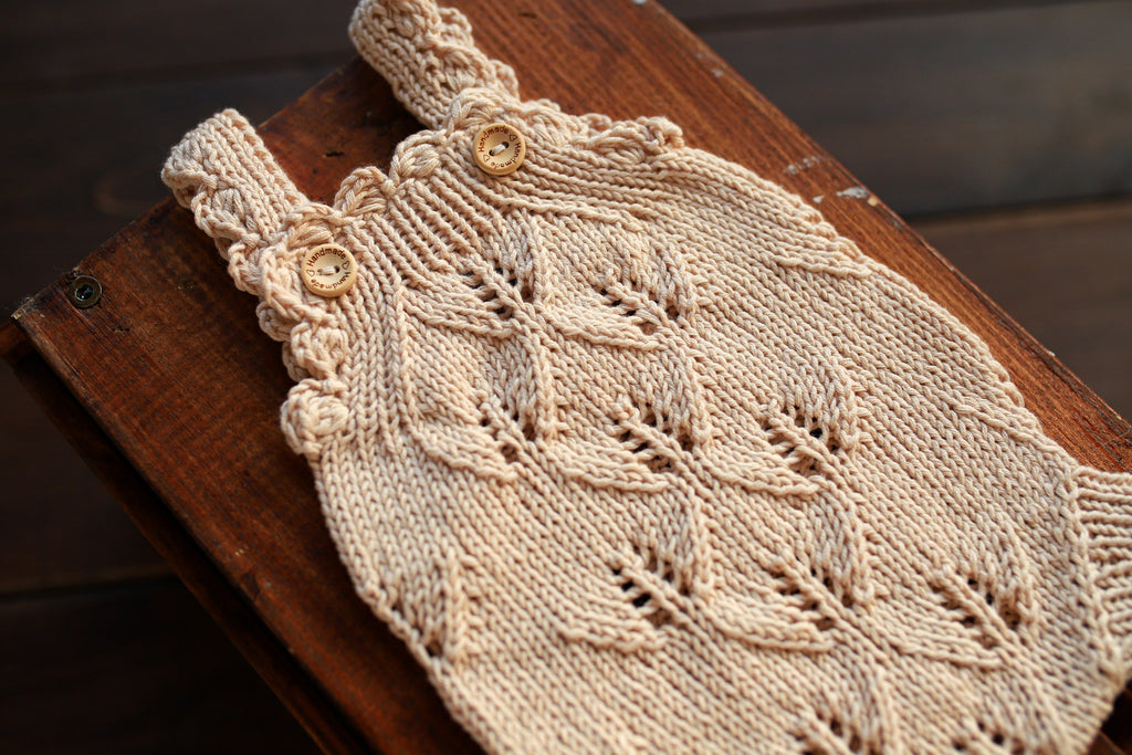 Oatmeal Leaf Lace Knit Newborn Romper | Newborn Photo Prop