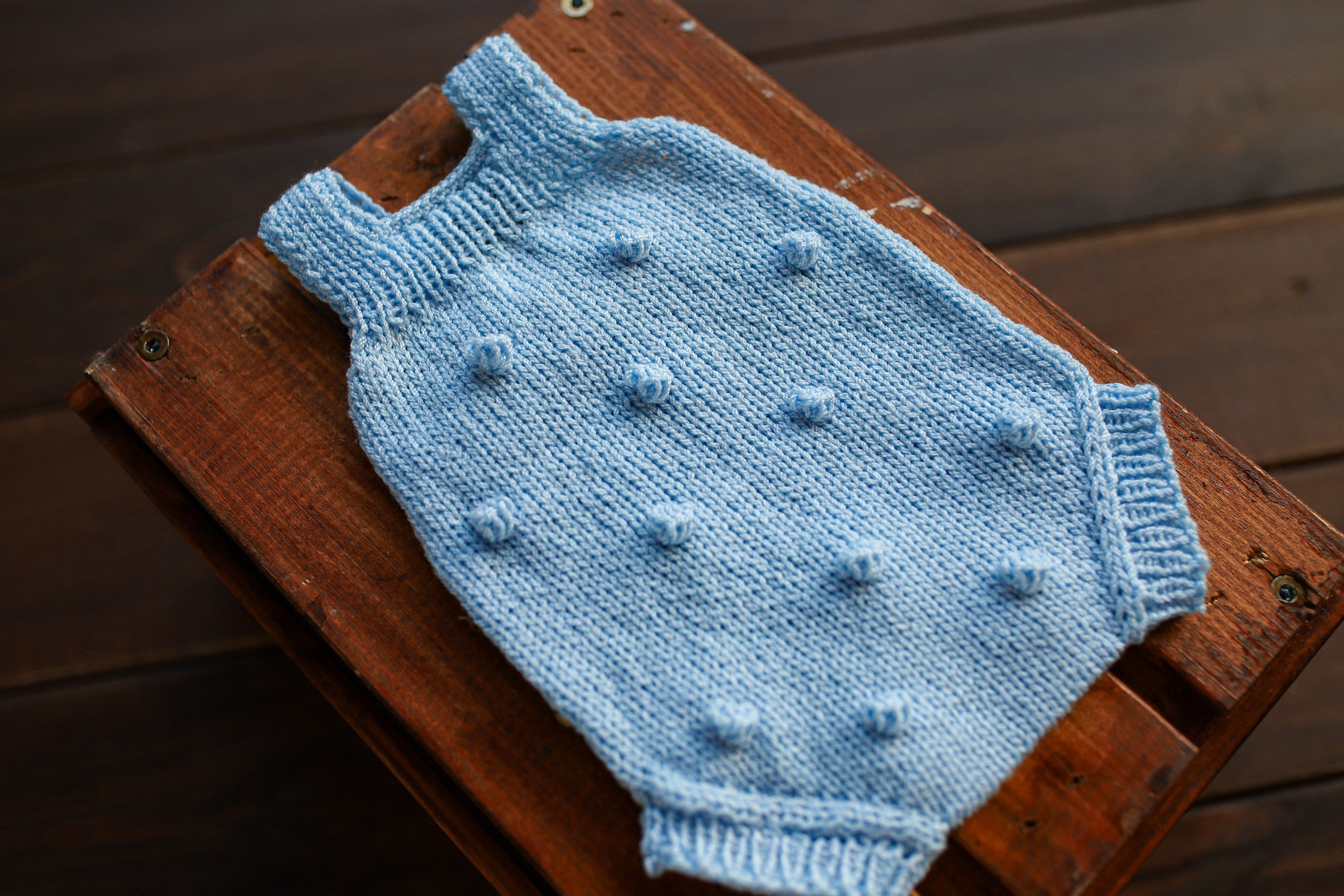 Blue Bobble Knit Newborn Romper | Newborn Boy Photo Prop (Copy)