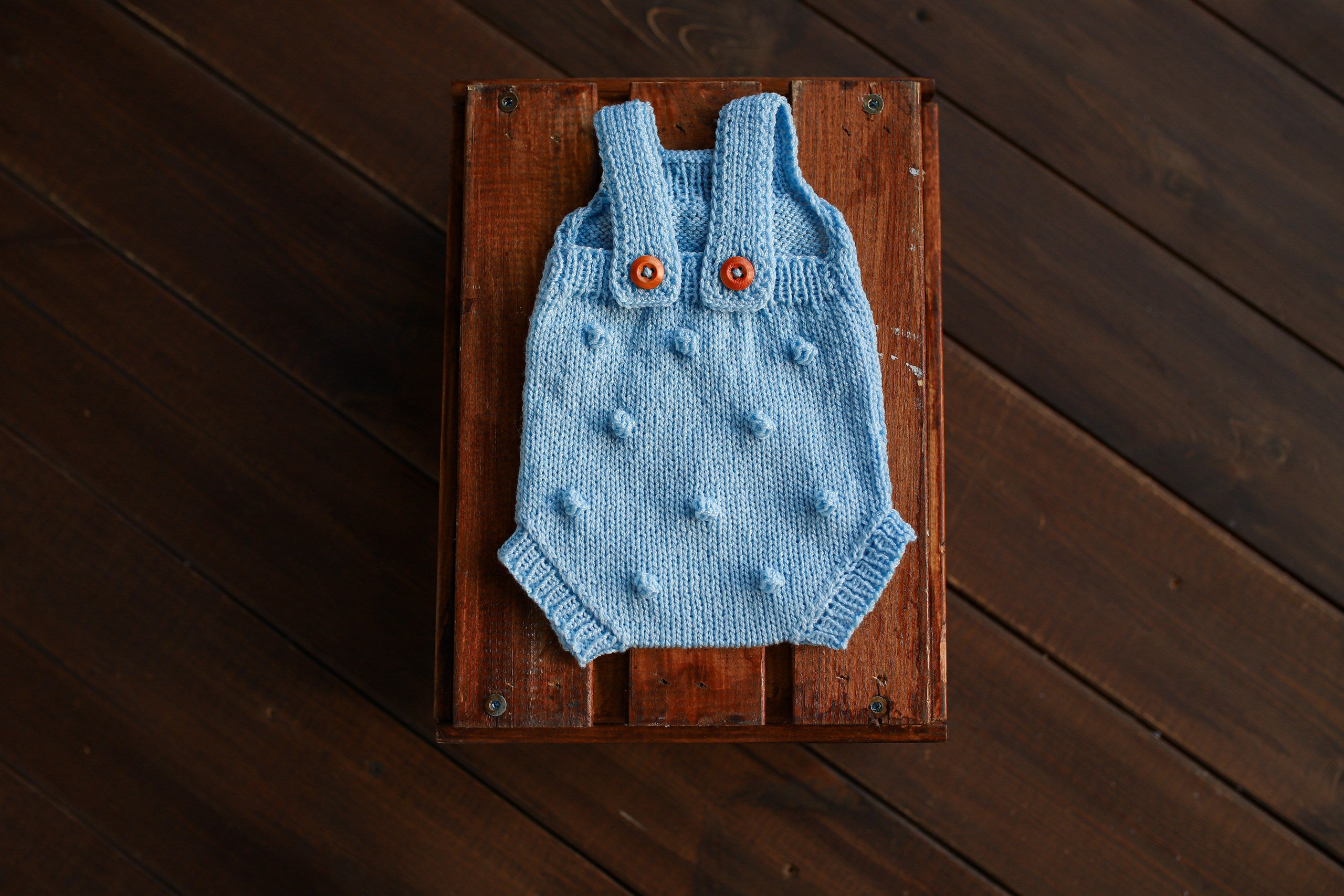 Blue Bobble Knit Newborn Romper | Newborn Boy Photo Prop (Copy)