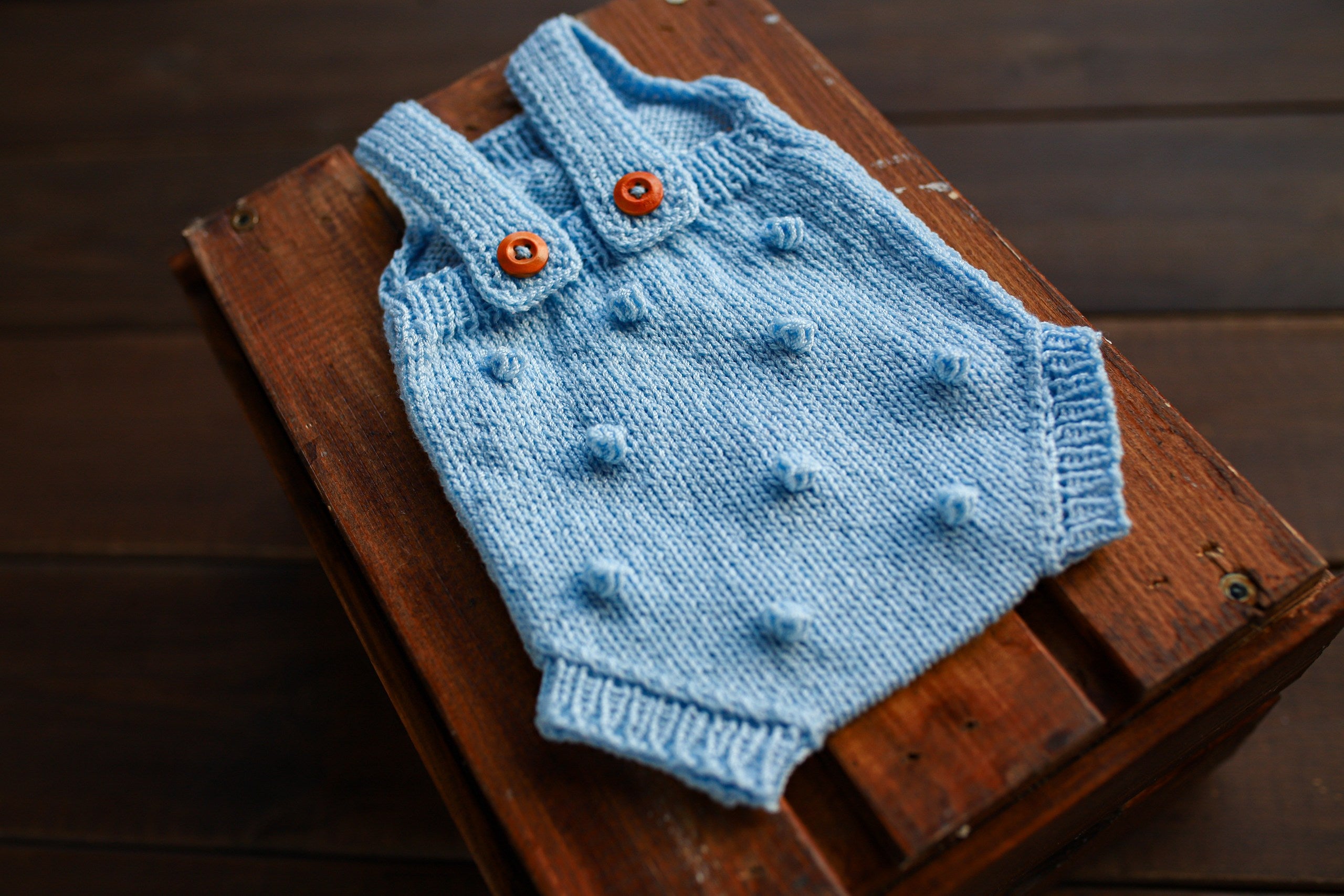 Blue Bobble Knit Newborn Romper | Newborn Boy Photo Prop (Copy)