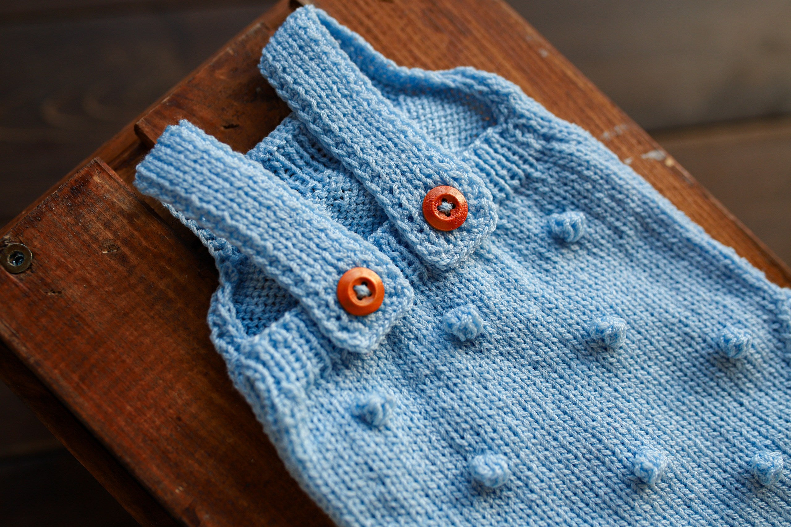 Blue Bobble Knit Newborn Romper | Newborn Boy Photo Prop (Copy)