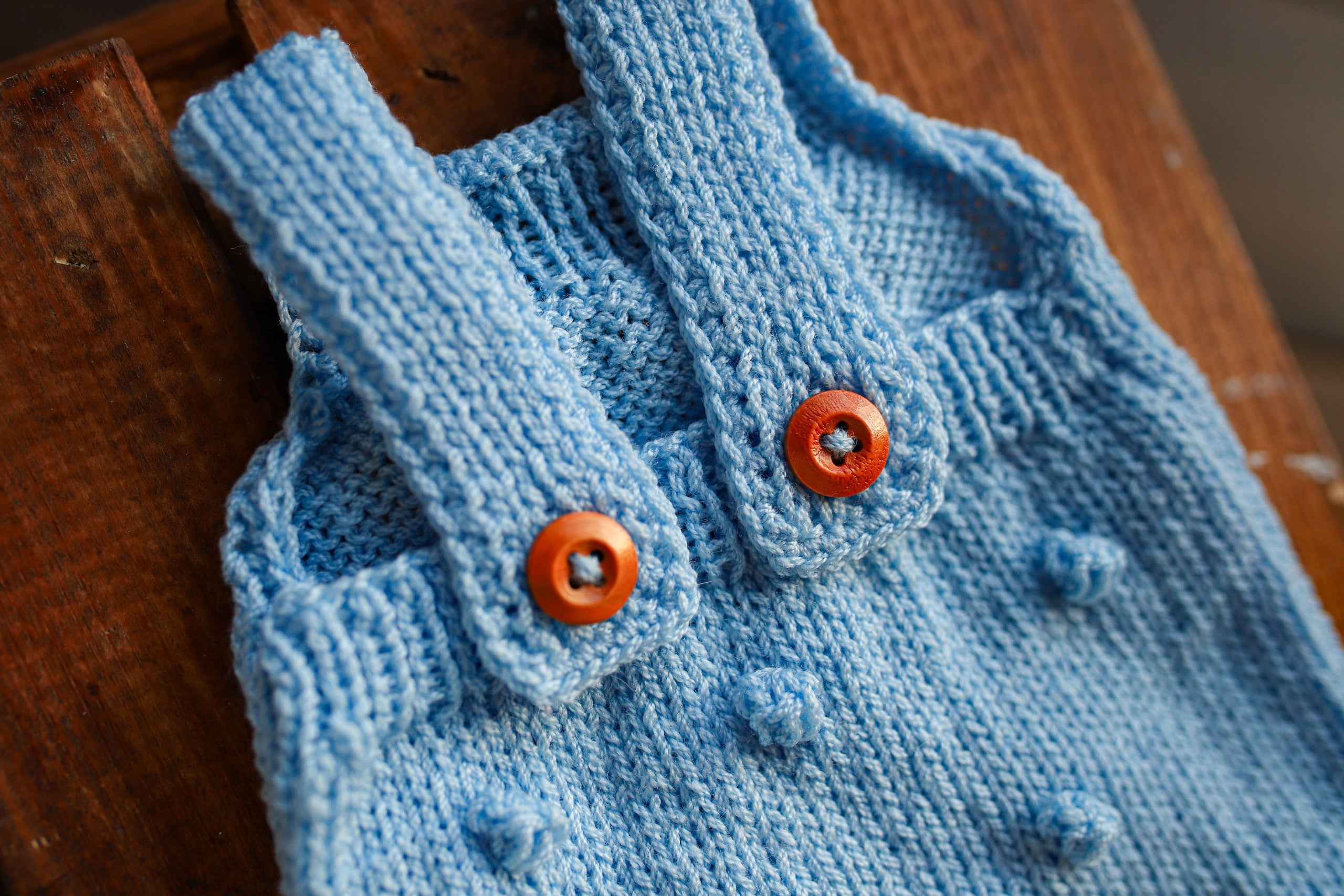 Blue Bobble Knit Newborn Romper | Newborn Boy Photo Prop (Copy)