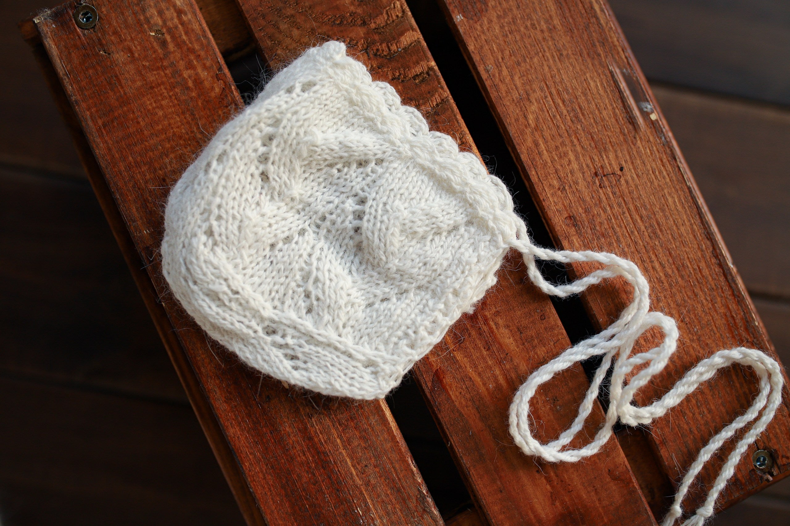 White Knit Lace Newborn Romper & Bonnet Set | Newborn Photo Prop