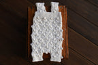 White Bobble & Lace Knit Newborn Romper & Bonnet Set | Newborn Photo Prop