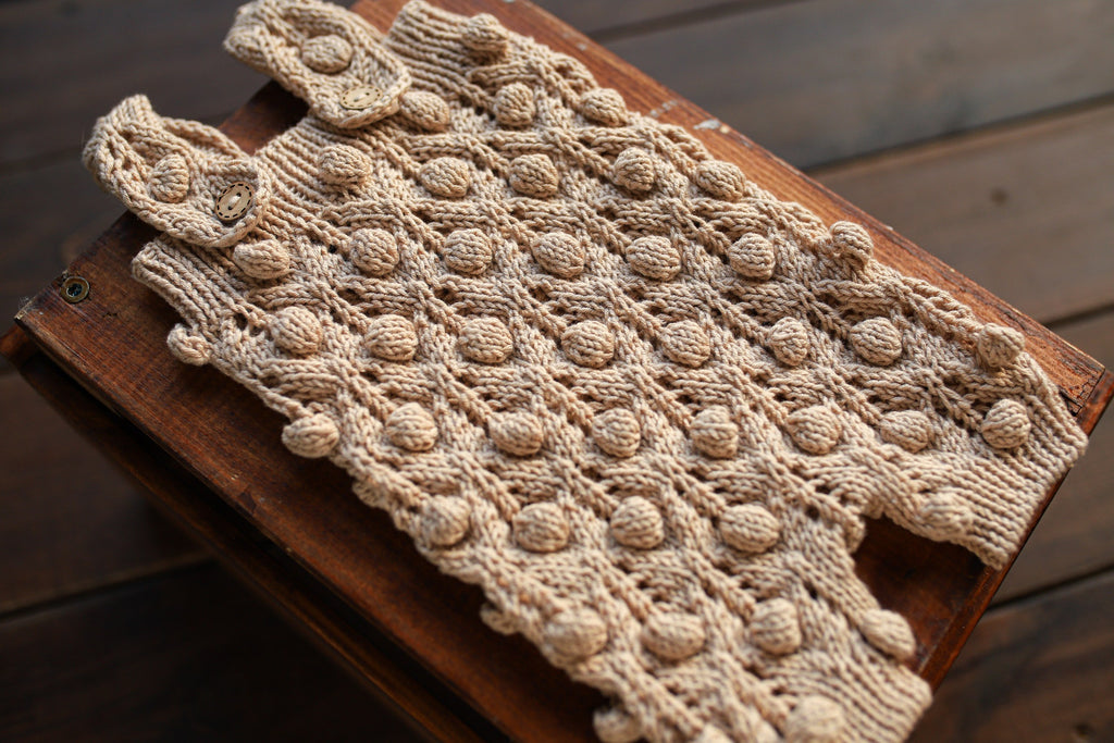 Linen Bobble & Lace Knit Newborn Romper & Bonnet Set | Newborn Photo Prop