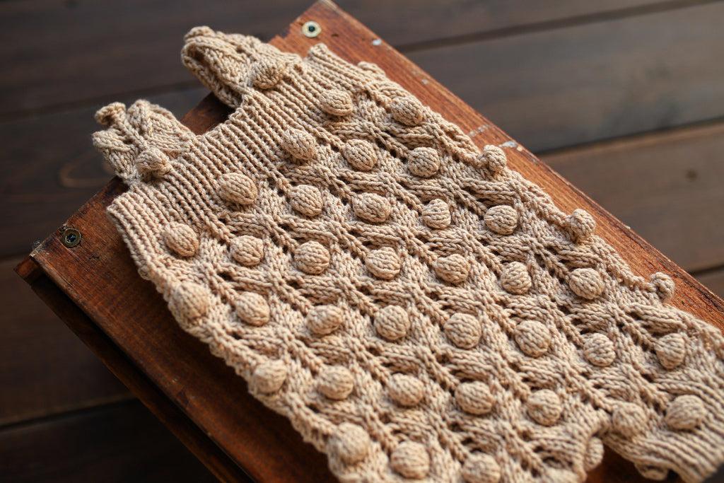 Linen Bobble & Lace Knit Newborn Romper & Bonnet Set | Newborn Photo Prop