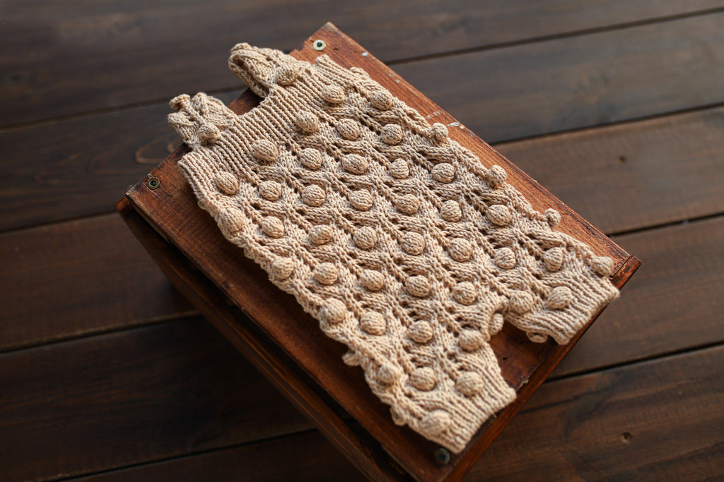 Linen Bobble & Lace Knit Newborn Romper & Bonnet Set | Newborn Photo Prop