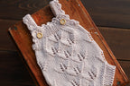 Silver Grey Leaf Lace Knit Newborn Romper | Newborn Photo Prop