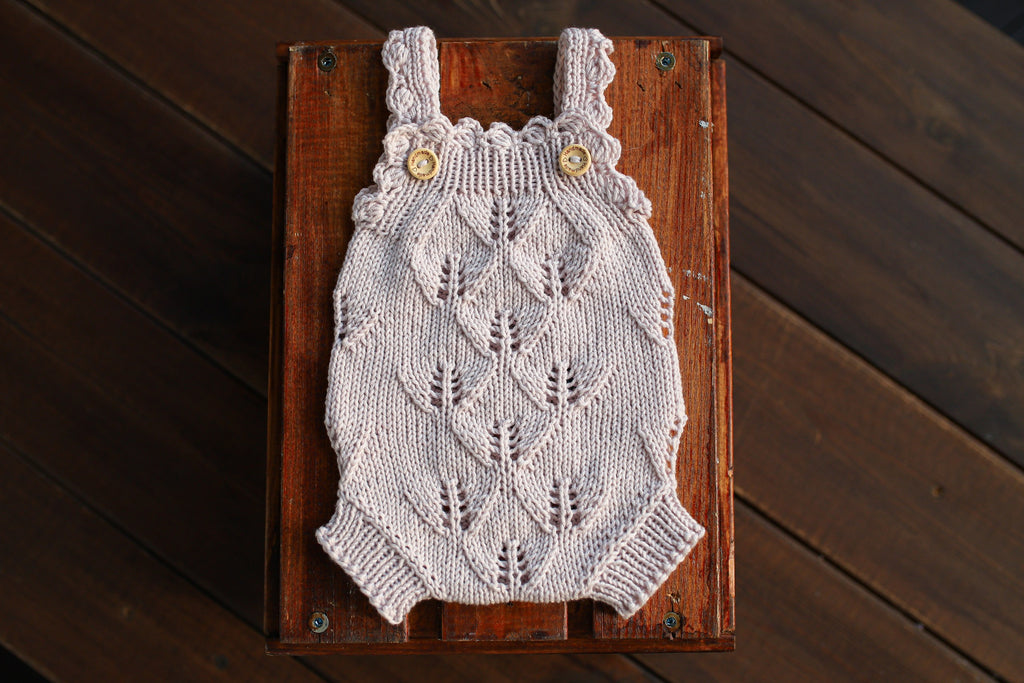 Silver Grey Leaf Lace Knit Newborn Romper | Newborn Photo Prop