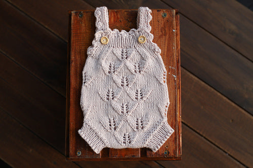 Silver Grey Leaf Lace Knit Newborn Romper | Newborn Photo Prop