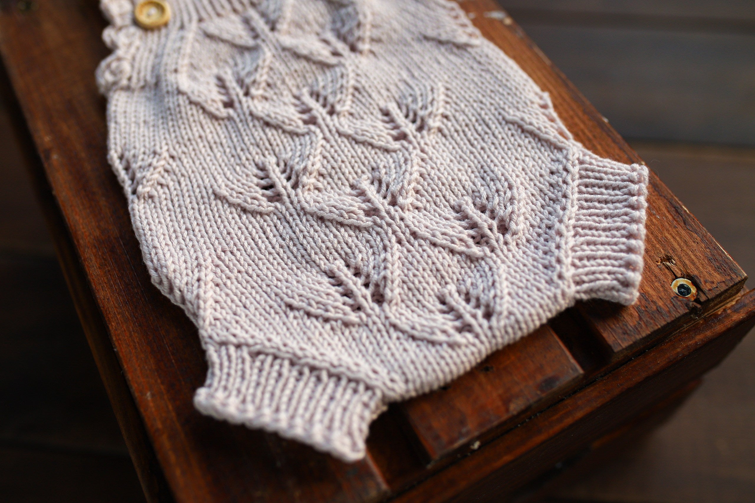 Silver Grey Leaf Lace Knit Newborn Romper | Newborn Photo Prop