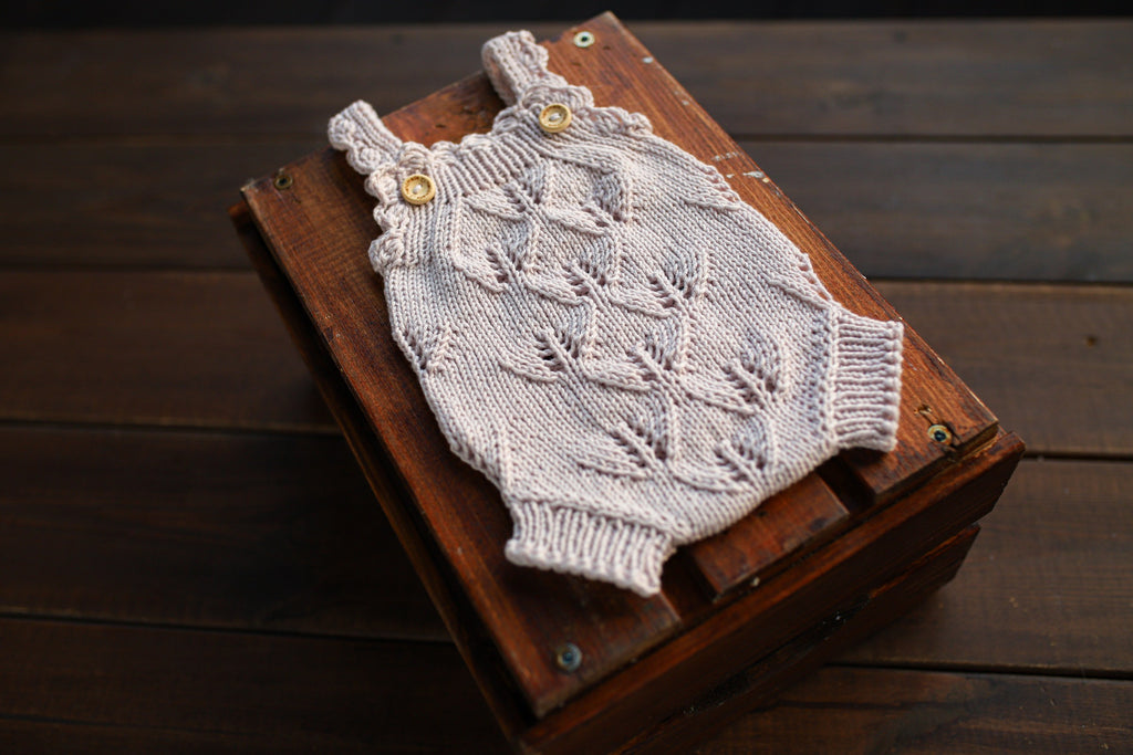 Silver Grey Leaf Lace Knit Newborn Romper | Newborn Photo Prop