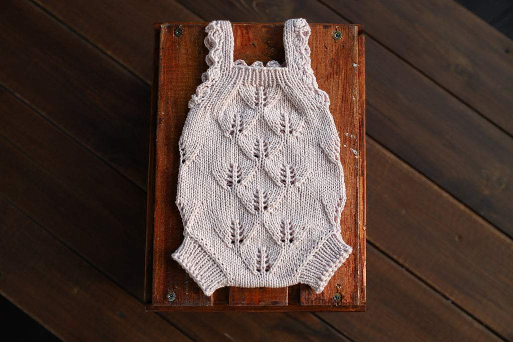 Silver Grey Leaf Lace Knit Newborn Romper | Newborn Photo Prop