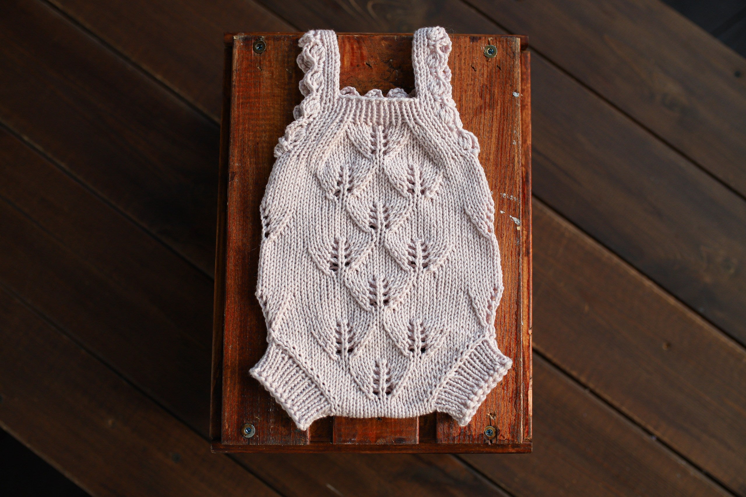Silver Grey Leaf Lace Knit Newborn Romper | Newborn Photo Prop
