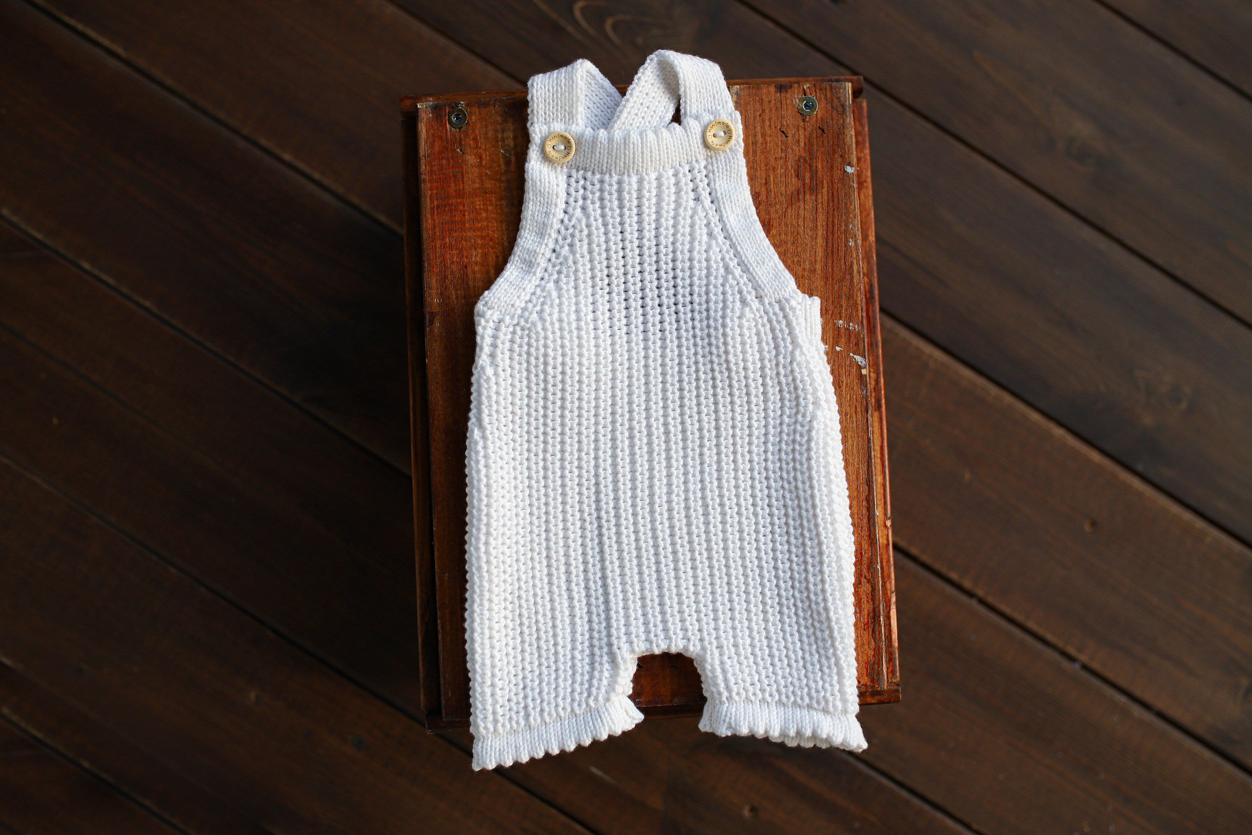 White Seed Stitch Knit Newborn Romper | Newborn Photo Prop