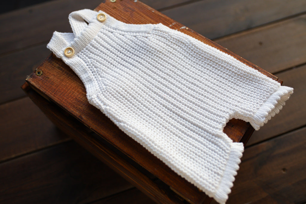 White Seed Stitch Knit Newborn Romper | Newborn Photo Prop