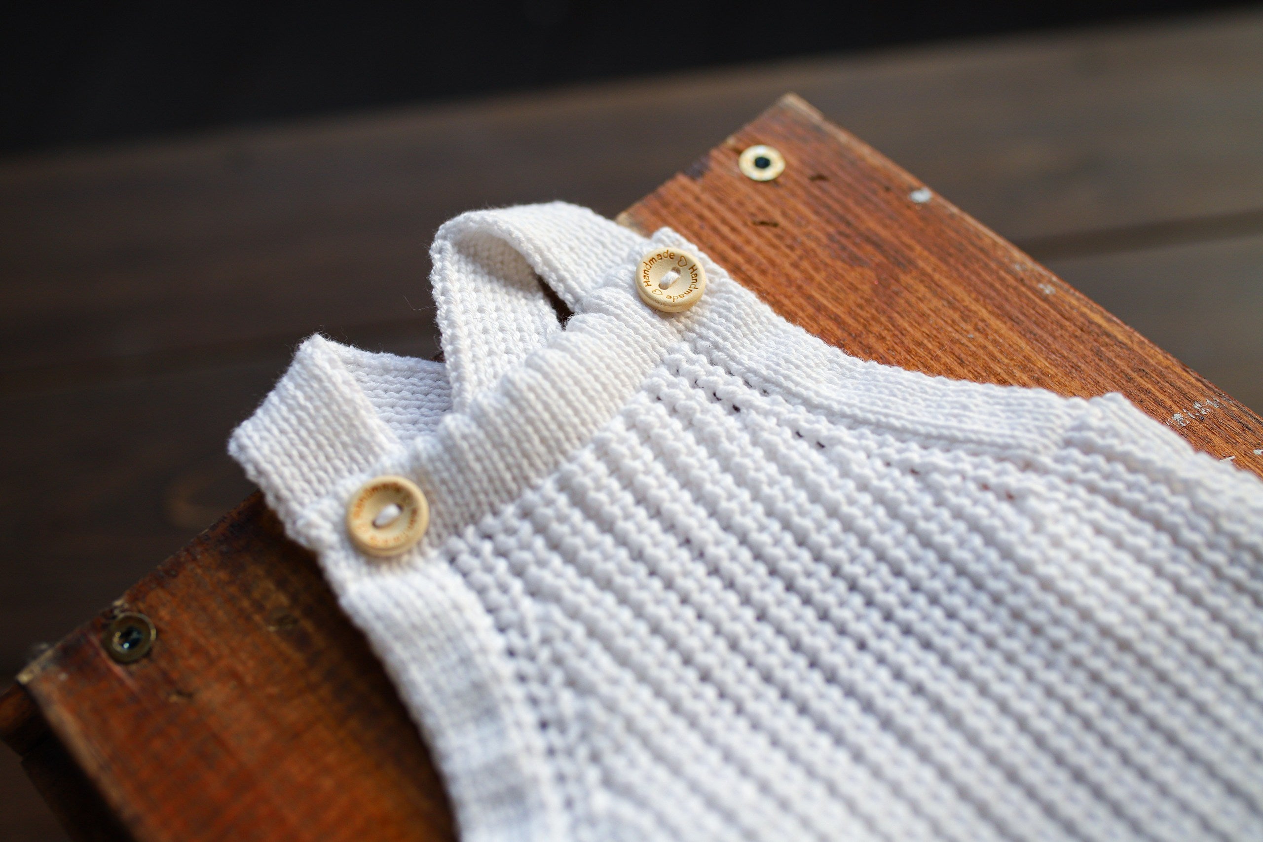 White Seed Stitch Knit Newborn Romper | Newborn Photo Prop