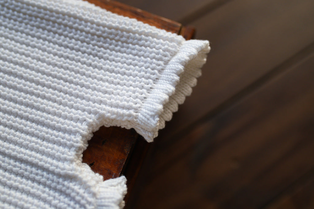 White Seed Stitch Knit Newborn Romper | Newborn Photo Prop