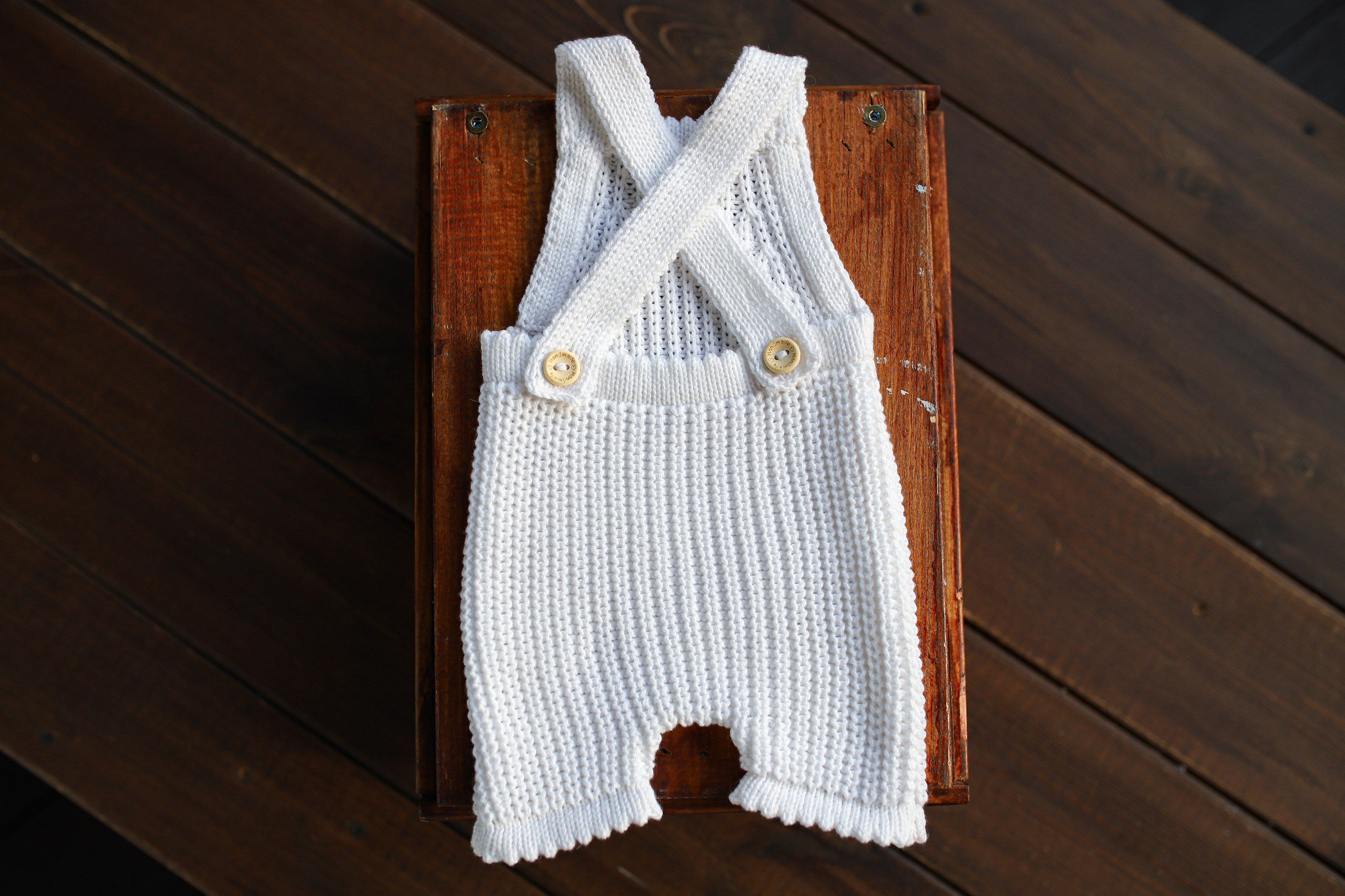 White Seed Stitch Knit Newborn Romper | Newborn Photo Prop