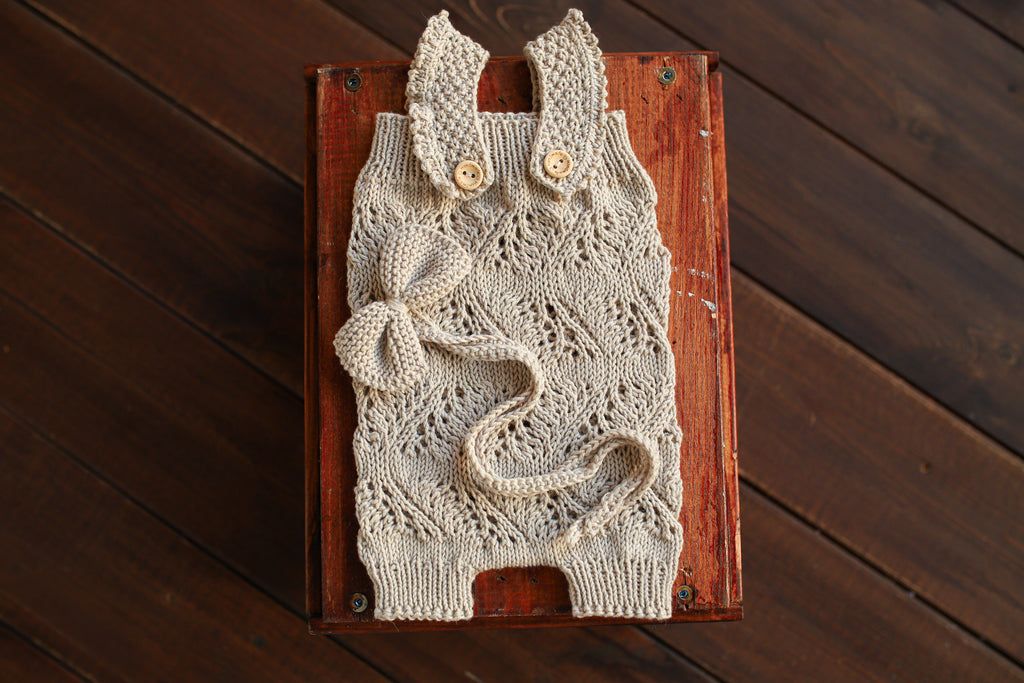 Cream Knit Lace Newborn Romper & Headband Set | Newborn Photo Prop