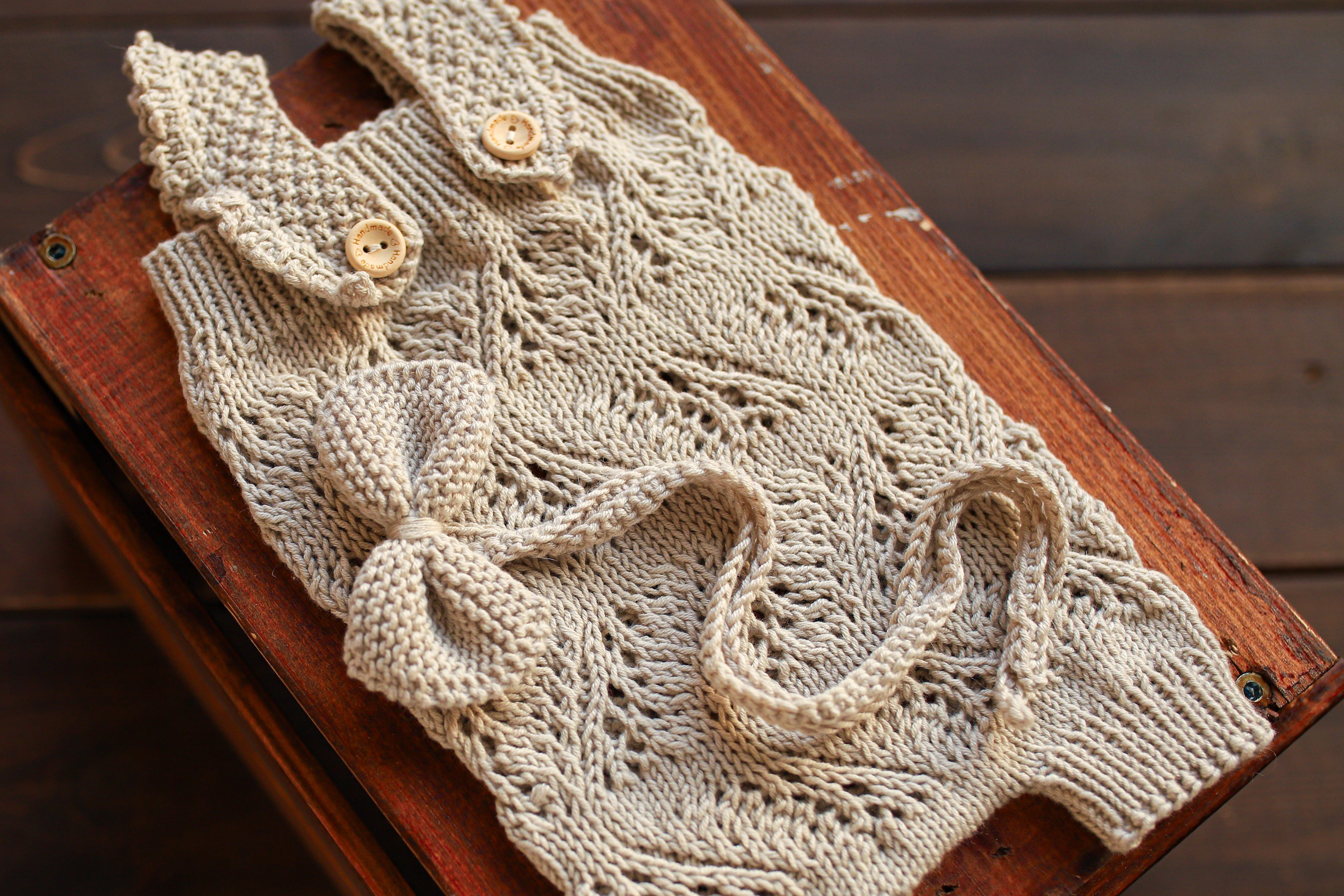 Cream Knit Lace Newborn Romper & Headband Set | Newborn Photo Prop