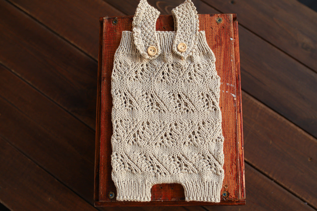 Cream Knit Lace Newborn Romper & Headband Set | Newborn Photo Prop