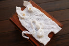 White Leaf Lace Knit Newborn Romper & Headband Set | Newborn Photo Prop