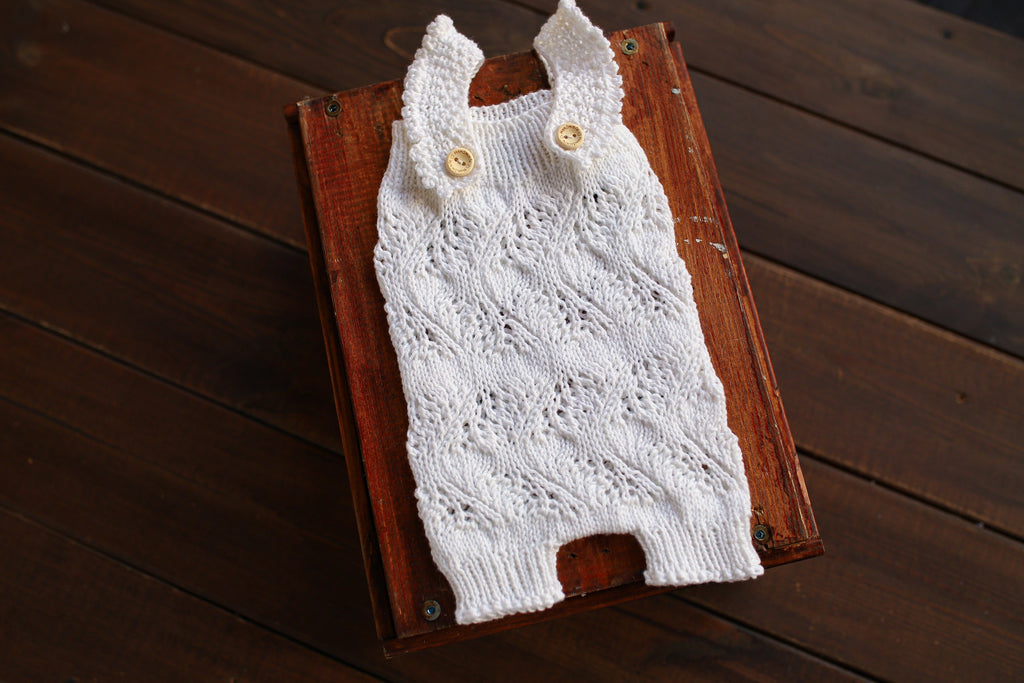 White Leaf Lace Knit Newborn Romper & Headband Set | Newborn Photo Prop