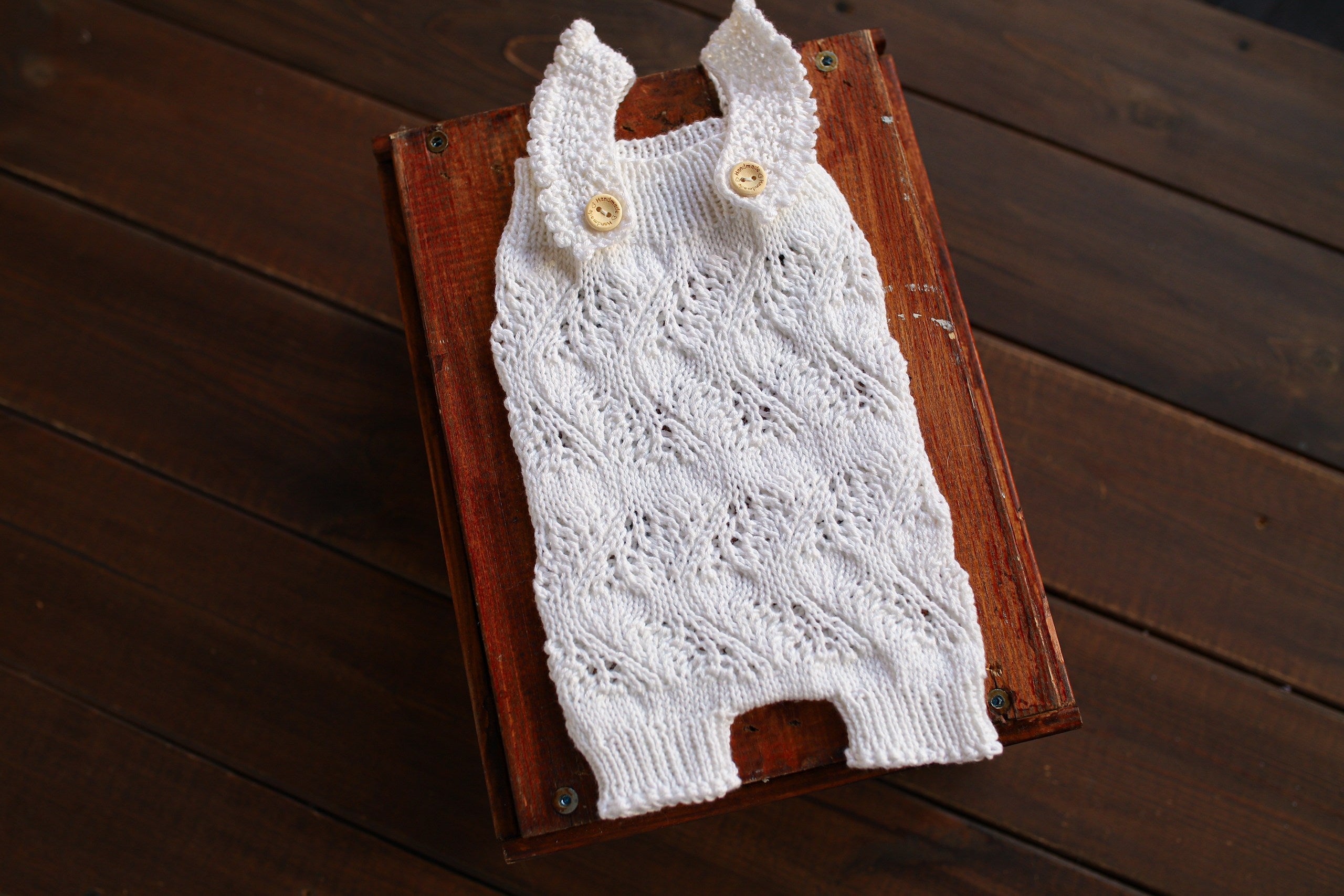 White Leaf Lace Knit Newborn Romper & Headband Set | Newborn Photo Prop