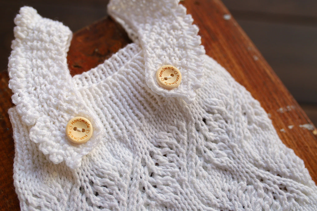 White Leaf Lace Knit Newborn Romper & Headband Set | Newborn Photo Prop