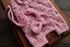 Dusty Pink Leaf Lace Knit Newborn Romper & Headband Set | Newborn Photo Prop