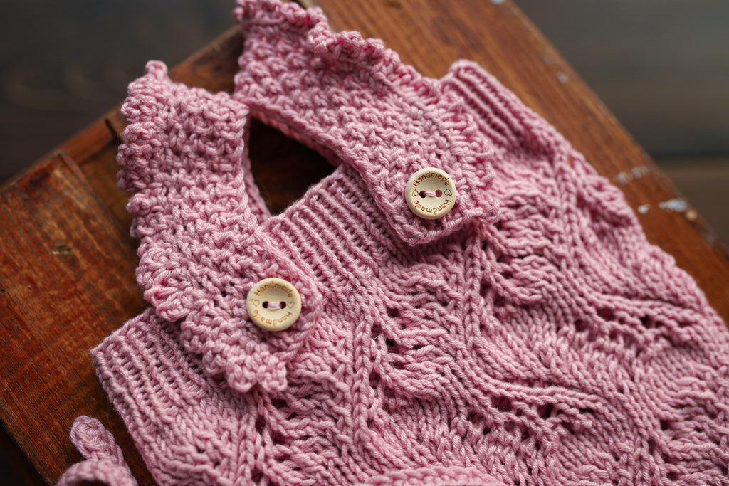 Dusty Pink Leaf Lace Knit Newborn Romper & Headband Set | Newborn Photo Prop