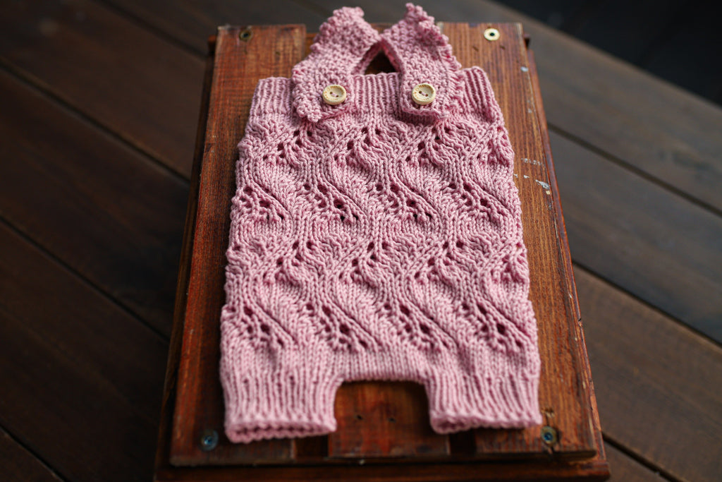 Dusty Pink Leaf Lace Knit Newborn Romper & Headband Set | Newborn Photo Prop
