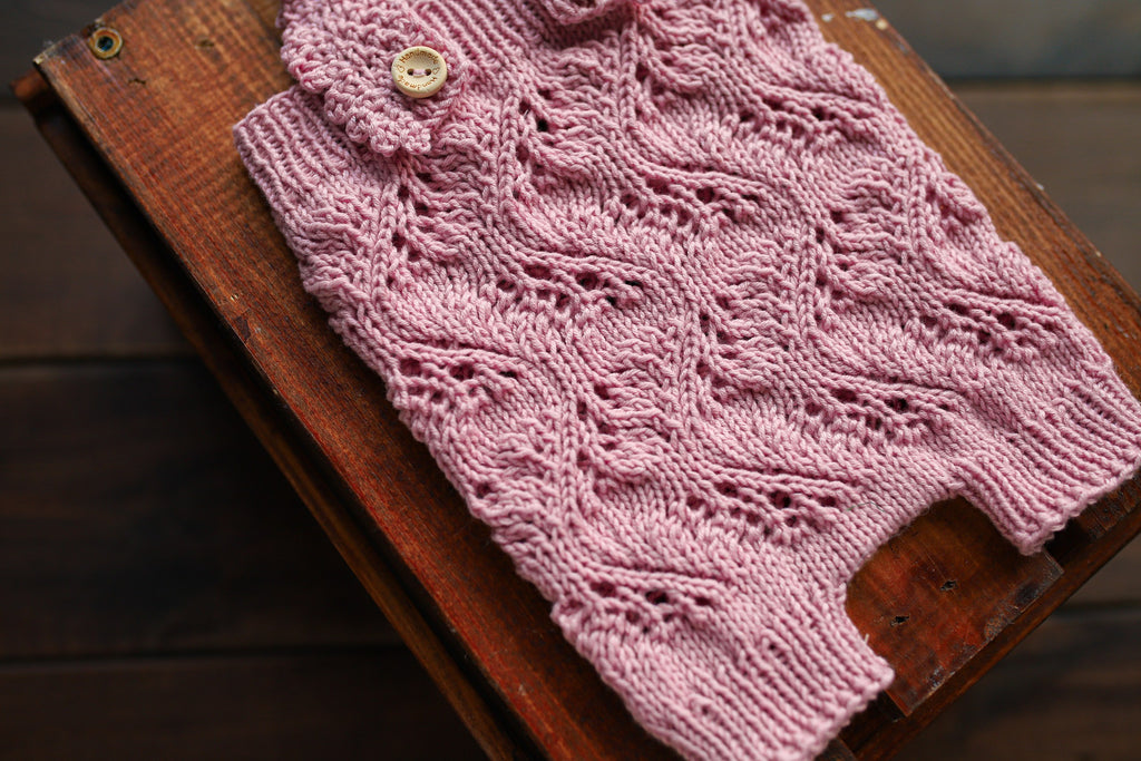 Dusty Pink Leaf Lace Knit Newborn Romper & Headband Set | Newborn Photo Prop