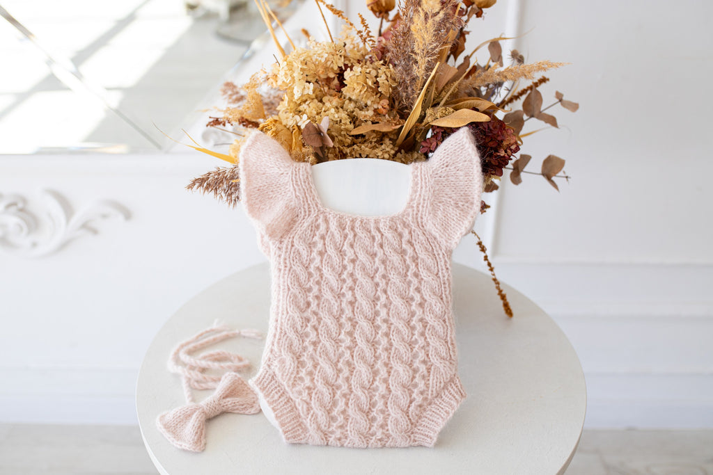 Knitted Romper and Headband, Knitted Newborn Set, Newborn Photography Outfits, Maternity Gift, Knitted Newborn Clothes, Newborn Props
