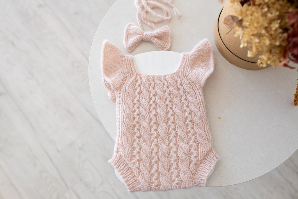 Knitted Romper and Headband, Knitted Newborn Set, Newborn Photography Outfits, Maternity Gift, Knitted Newborn Clothes, Newborn Props
