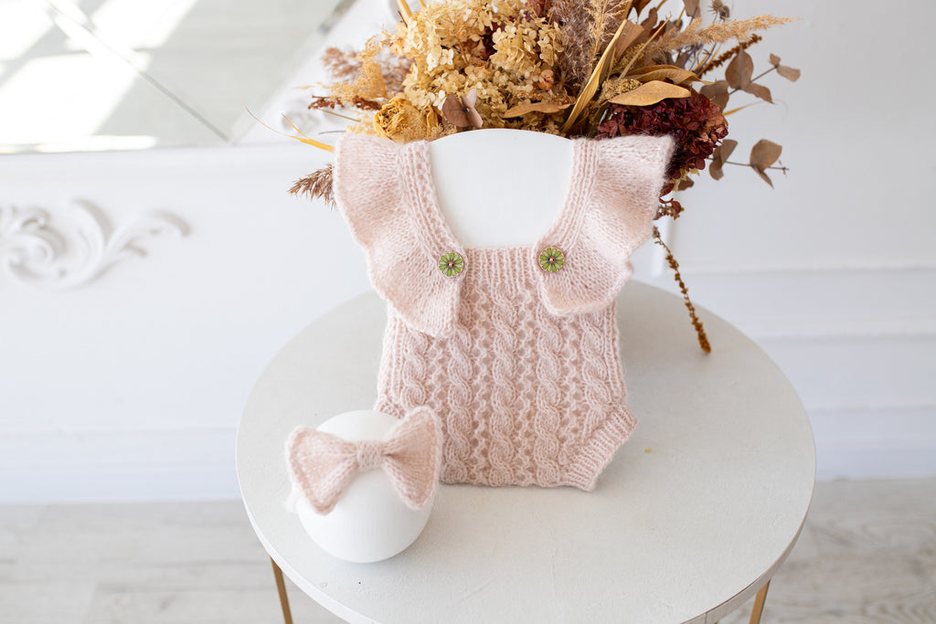 Knitted Romper and Headband, Knitted Newborn Set, Newborn Photography Outfits, Maternity Gift, Knitted Newborn Clothes, Newborn Props