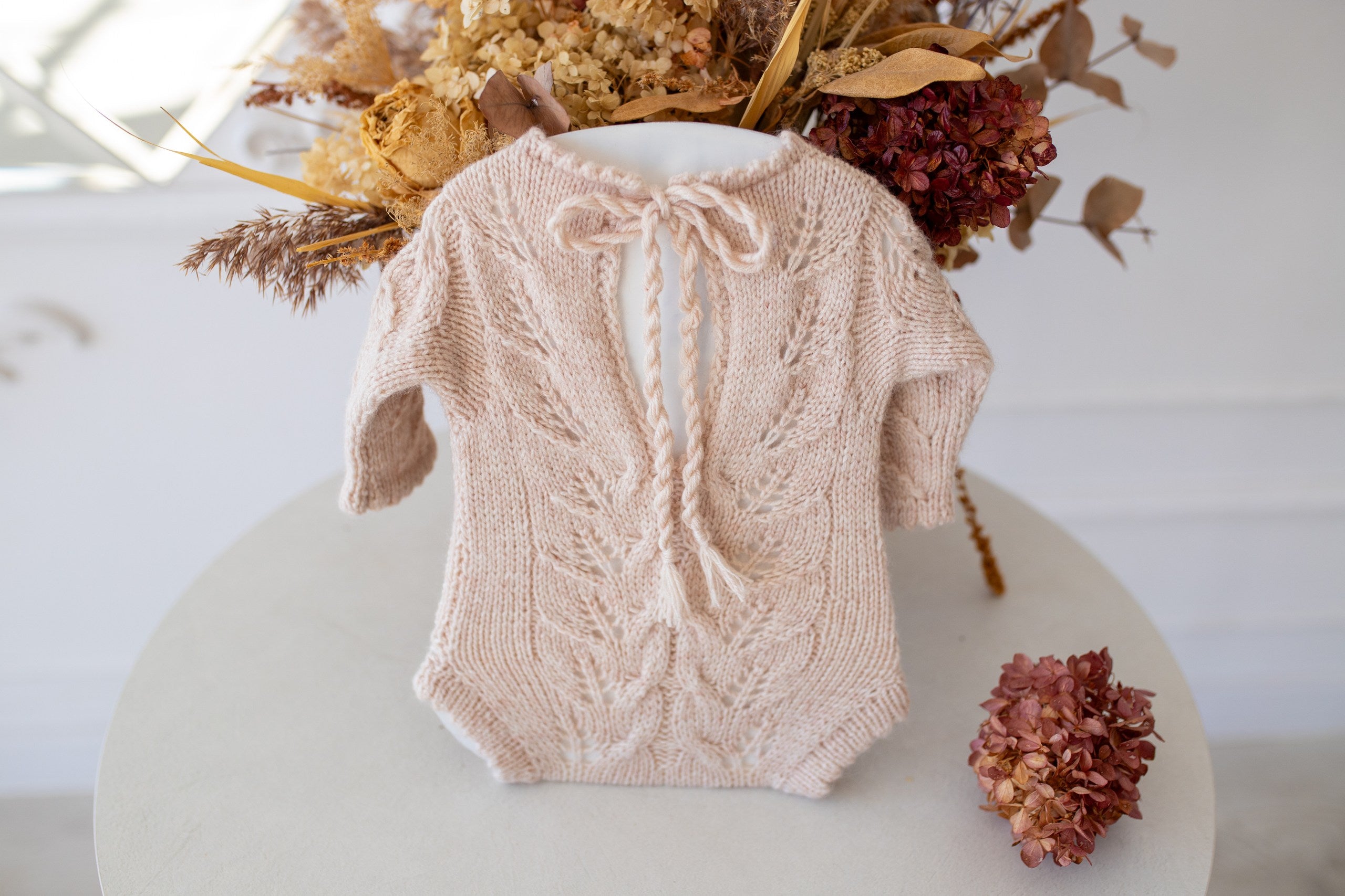 Knitted jumpsuit and bonnet, newborn photo shoot props set, newborn girl photo shoot outfit, maternity gift, newborn props