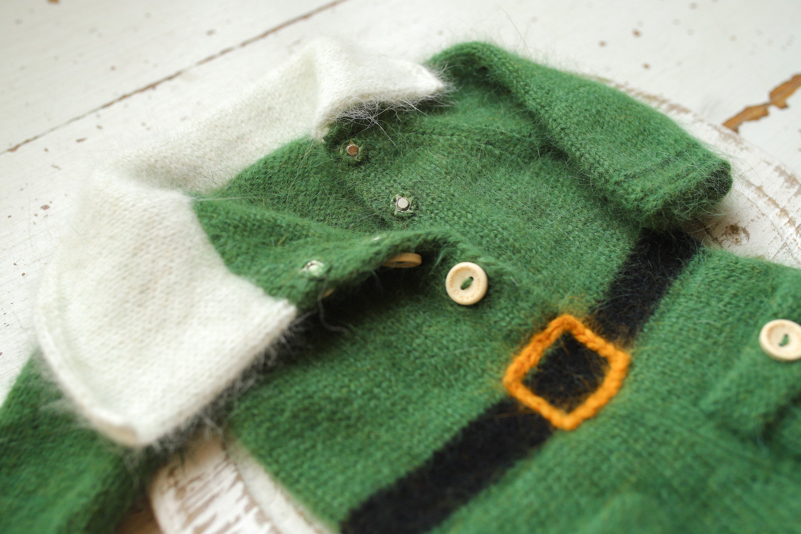 Newborn Baby Elf Costume, Baby Mink Fur Costume, Christmas Newborn Photo Shoot Props, Knitted Elf Set for Photo Shoots, Green Elf Romper and Hat