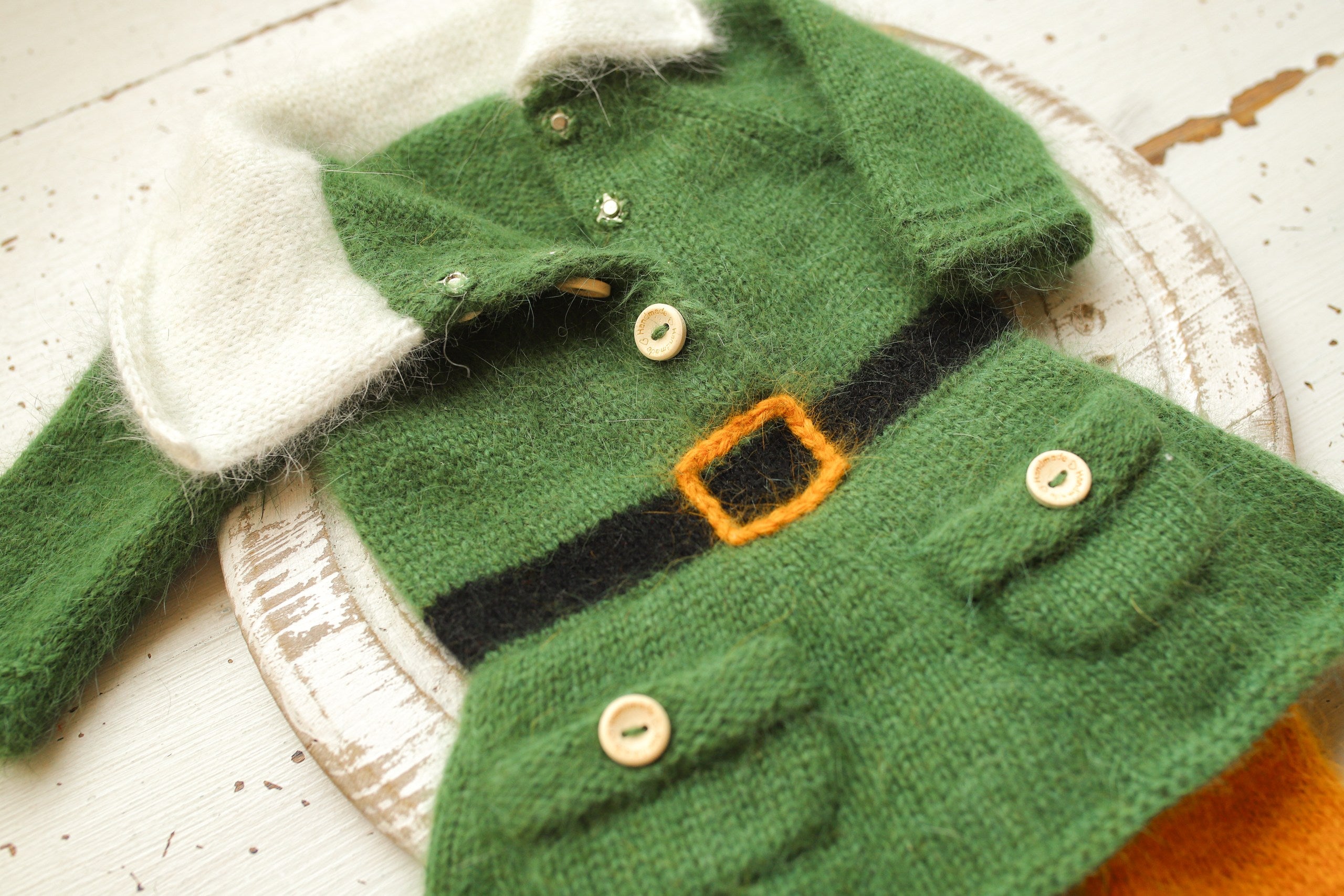 Newborn Baby Elf Costume, Baby Mink Fur Costume, Christmas Newborn Photo Shoot Props, Knitted Elf Set for Photo Shoots, Green Elf Romper and Hat