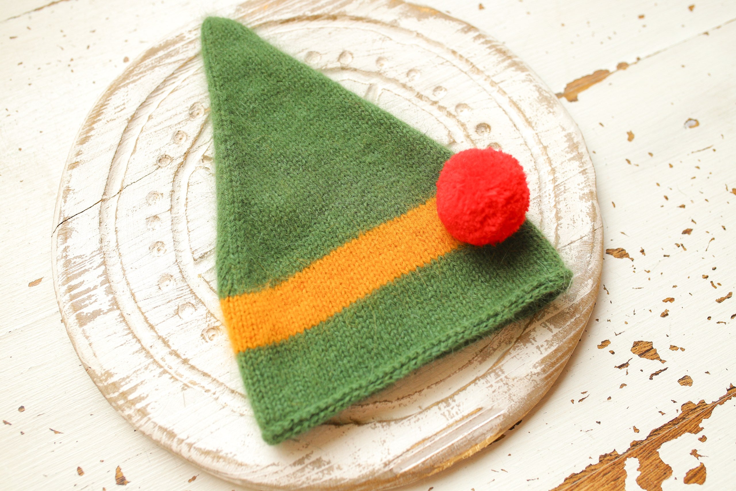 Newborn Baby Elf Costume, Baby Mink Fur Costume, Christmas Newborn Photo Shoot Props, Knitted Elf Set for Photo Shoots, Green Elf Romper and Hat