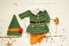 Newborn Baby Elf Costume, Baby Mink Fur Costume, Christmas Newborn Photo Shoot Props, Knitted Elf Set for Photo Shoots, Green Elf Romper and Hat