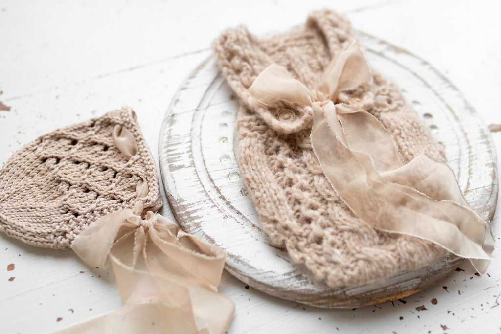 Knitted jumpsuit and bonnet, newborn photo shoot props set, newborn girl photo shoot outfit, newborn props, baby shower gift