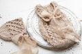 Knitted jumpsuit and bonnet, newborn photo shoot props set, newborn girl photo shoot outfit, newborn props, baby shower gift