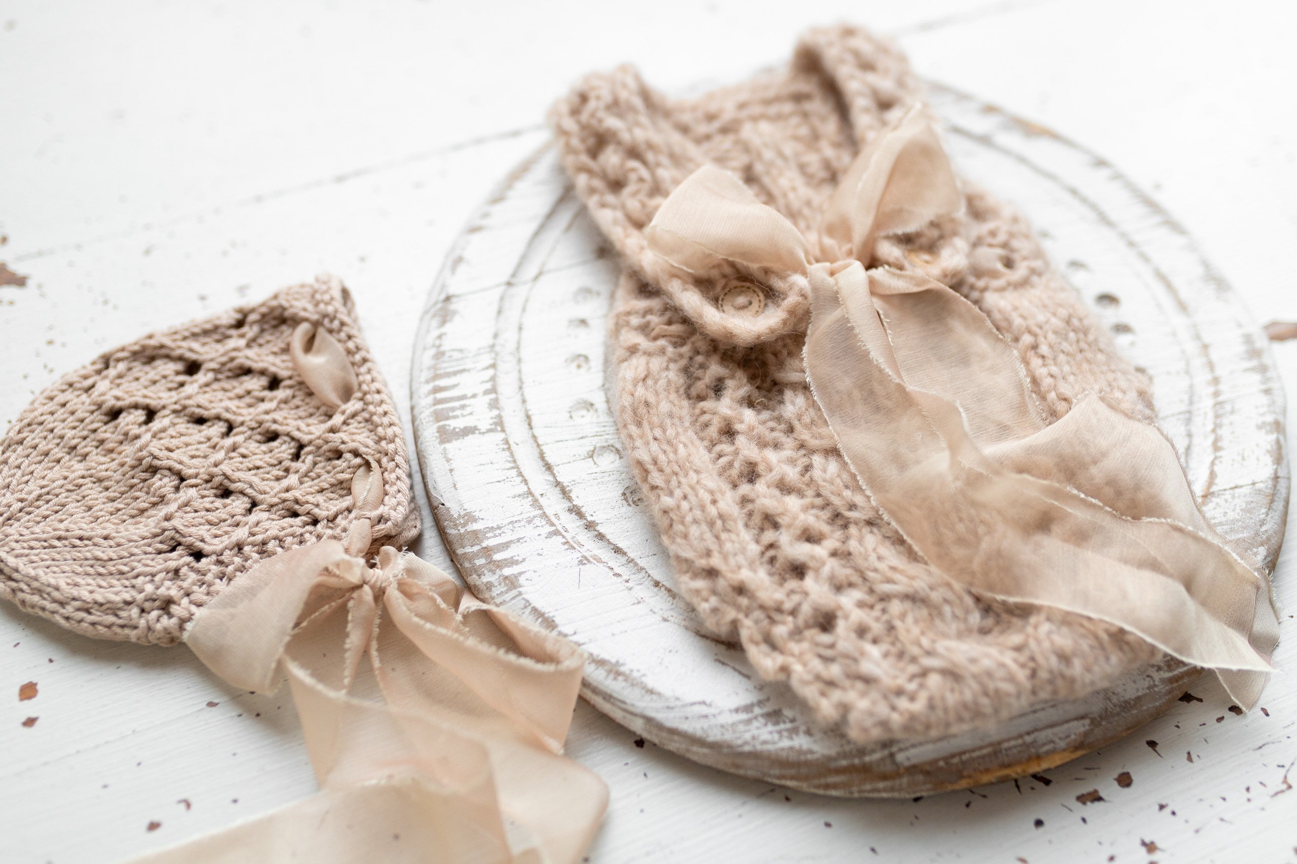 Knitted jumpsuit and bonnet, newborn photo shoot props set, newborn girl photo shoot outfit, newborn props, baby shower gift