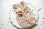 Knitted jumpsuit and bonnet, newborn photo shoot props set, newborn girl photo shoot outfit, newborn props, baby shower gift