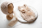Knitted jumpsuit and bonnet, newborn photo shoot props set, newborn girl photo shoot outfit, newborn props, baby shower gift