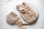 Knitted jumpsuit and bonnet, newborn photo shoot props set, newborn girl photo shoot outfit, newborn props, baby shower gift
